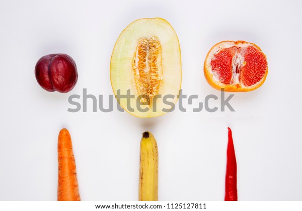 Fruits Vegetables Symbolizing Male Penis Female Stock