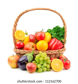 Fruits And Vegetables In A Wicker Basket