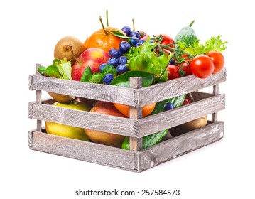 Fruits And Vegetables In Wooden Box