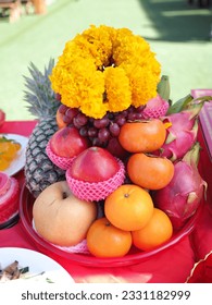 Fruits were placed on the table in a Thai wedding ceremony - Shutterstock ID 2331182999