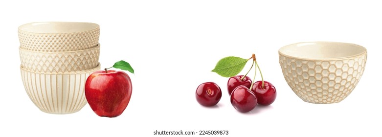 fruits,kitchen set,apple and ceramic ot,isolated,white background decoration - Shutterstock ID 2245039873