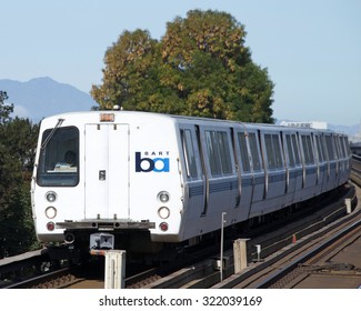 FRUITVALE, CA - SEPTEMBER 26, 2015:The San Francisco Bay Area Rapid Transit train, referred to as BART, carries commuters to their destinations in San Francisco, the East Bay and San Mateo County.