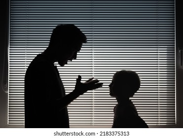 Frustrated, Angry Father Screaming At His Child. Bad Parenting Concept.