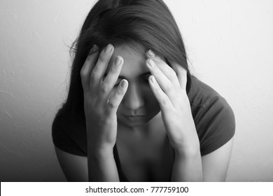 Young Woman Suffering Depression Feeling Miserable Stock Photo