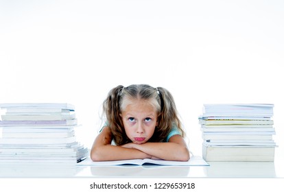 Frustrated Little Schoolgirl Feeling A Failure Unable To Concentrate In Reading And Writing Difficulties Learning Problem Attentional Disorders Special Needs And Low Academic Performance Concept.