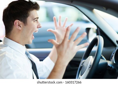 Frustrated Man Driving Car