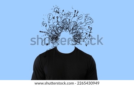 Frustrated person with problems, abstract images inside head