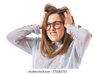 Frustrated Teen Over White Background 