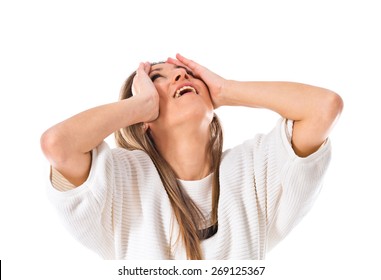 Frustrated Woman Over White Background 