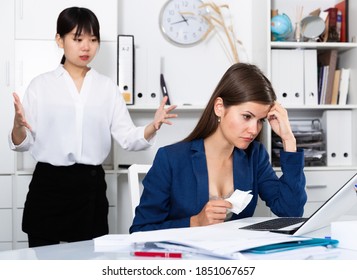 Frustrated Woman Sitting Office Desk Disgruntled Stock Photo 1851067657 ...