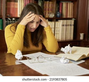 Frustrated Writer Tearing Up Papers And Crumpling Them Up