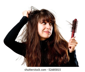 Frustrated Young Woman Having A Bad Hair Day