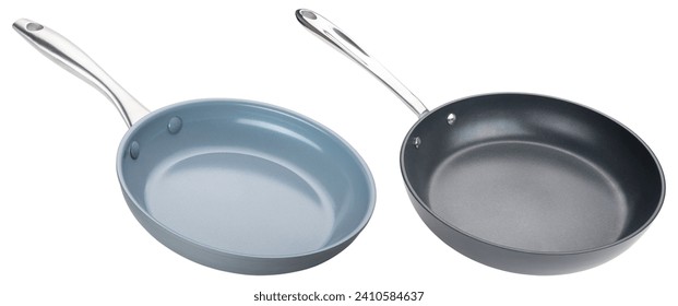 Frying pan. Ceramic nonstick pan with stainless steel handle. Fry pan for cooking. Gray ceramic coating. Free of PFAS, PFOA, lead and cadmium. Professional chef kitchenware. White isolated background - Powered by Shutterstock