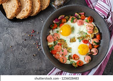 Frying Pan Tasty Cooked Egg Sausages Stock Photo 1236028483 | Shutterstock