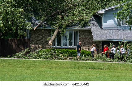 Ft Dodge Iowa United States-5/17/2017 Tree That Fell On A House In Fort Dodge Iowa After A Big Storm