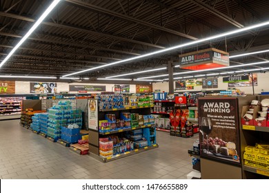 Ft. Pierce,FL/USA-810/19: An overview of multiple  aisles of an Aldi store.
