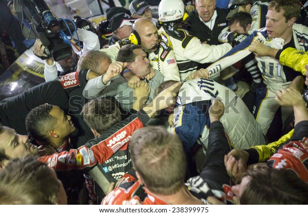 Ft. Worth, TX - Nov 02, 2014:  Brad Keselowski (2)\
and Jeff Gordon (24) fight after the AAA TEXAS 500 at Texas Motor\
Speedway in Ft. Worth, TX. 