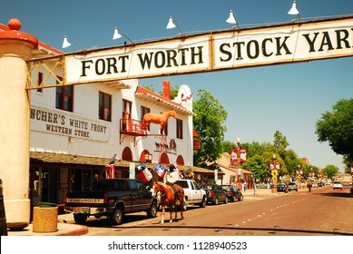 Ft Worth, TX, USA, May 18 A sheriff on Horseback Patrols the streets of the Ft Worth Stockyards in Forth Worth, Texas