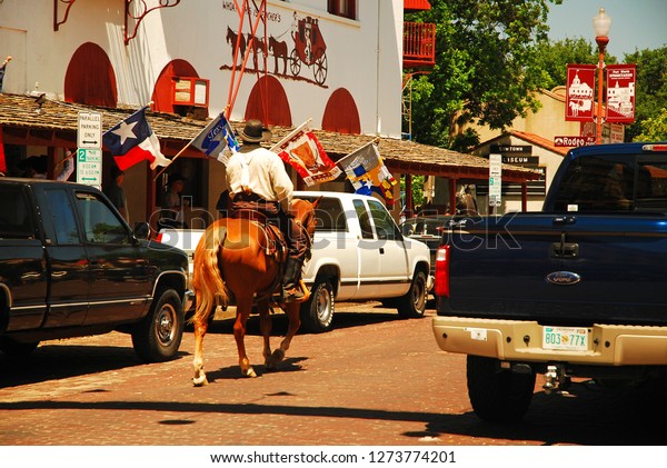 Ft Worth, TX, USA May 18\
A deputy on horseback patrols the Ft Worth Stockyards in Fort\
Worth, Texas