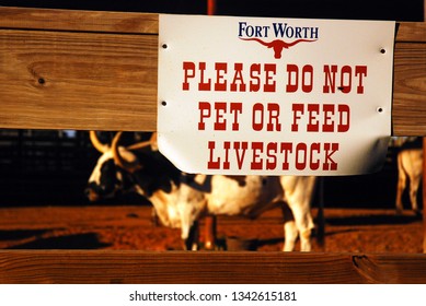Ft Worth, TX, USA November 4  A warning at the Fort Worth Stock Yards reminds visitors not to feed the livestock