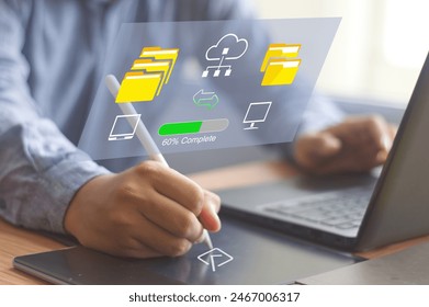  (FTP) file transfer protocol and backup data, document management system, exchange information and data with Internet cloud technology concept