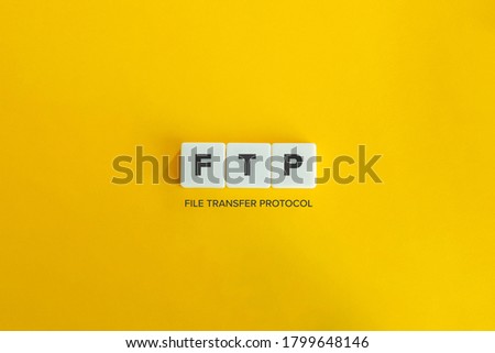 FTP (File Transfer Protocol) banner. Block letters on bright orange background. Minimal aesthetics.