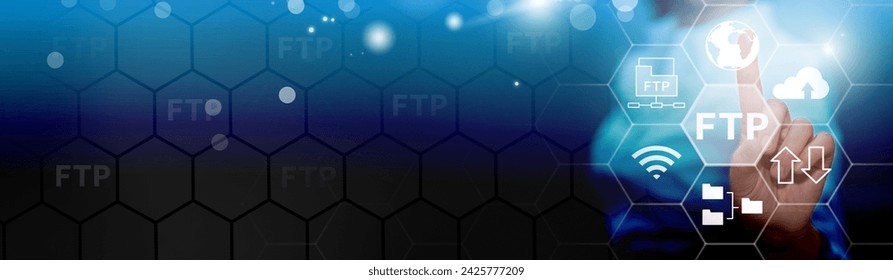      FTP (File Transfer Protocol).  Internet cloud technology, exchange information and data storage concept.                                     