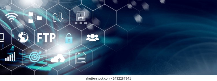  FTP (File Transfer Protocol), Secure FTP. Internet cloud technology, exchange information and data storage concept.                               