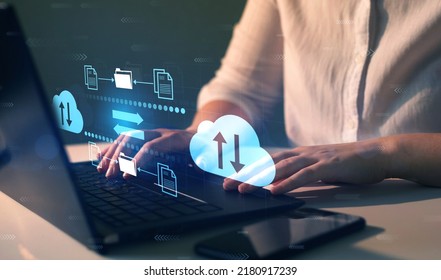 FTP(File Transfer Protocol) files receiver and computer backup copy. File sharing isometric. Exchange information and data with internet cloud technology.Digital system for transferring documents and  - Shutterstock ID 2180917239