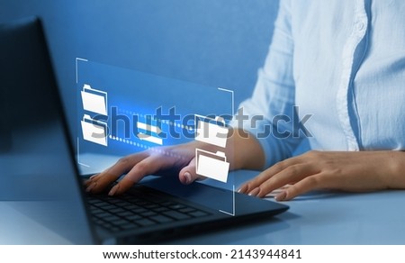 FTP(File Transfer Protocol) files receiver and computer backup copy. File sharing isometric. Digital system for transferring documents and files online.Data Transfer concept.
