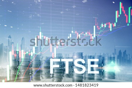 FTSE 100 Financial Times Stock Exchange Index United Kingdom UK England Investment Trading concept with chart and graphs