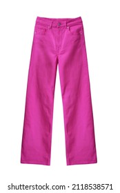 Fuchsia Color Jeans Isolated On White. Trending Clothing. Pink Pants.