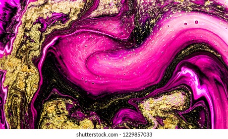 Fuchsia and gold colors, art painting, geode artist work of art. Fuchsia is a color named after the flower of the fuchsia plant. Luxury art in Eastern style. Gouache painting, trendy artwork. 
