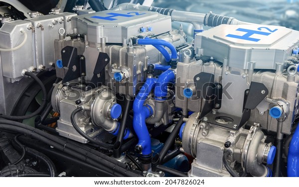 Fuel cell hydrogen truck engine. Eco-friendly\
commercial vehicle