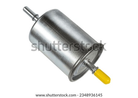 Fuel Filter. Metal fuel filter on a white background. Spare part for car maintenance isolated on white background.