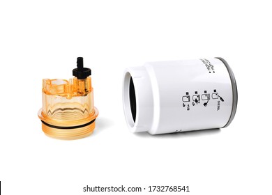 Fuel Filter Of A Truck, White, Auto Parts, Car Part, Auto Fuel System Part, Car Accessories, Car Parts  Close-up On A White Background