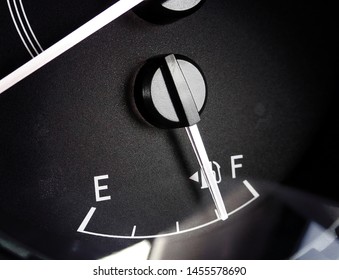 Fuel Gauge With Needle Indicator On Dashboard In A Car.