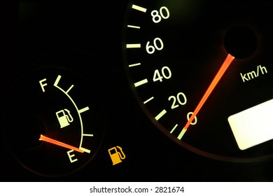 Fuel Guage In Red, Empty Tank