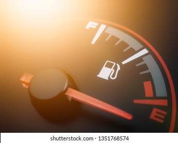 Fuel pointer indicate close up  - Shutterstock ID 1351768574