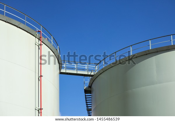 Fuel Storage Tanks Catwalk Bridge Against Stock Photo 1455486539 ...