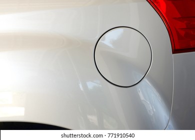 Fuel Tank Of Silver SUV Car,petrol Cap Cover Close Up Shot  