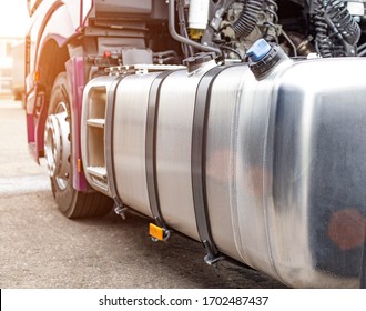 The fuel tank of a truck of a modern European tractor. The concept of fuel economy and the cost of diesel fuel, industrial