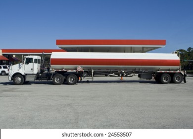 Fuel Tanker Truck At The Gas Station