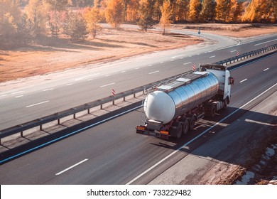 Fuel Tanker Truck. On The Road.