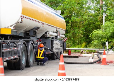 Fueling Up a Freight Transport Truck,Fuel Delivery Tanker