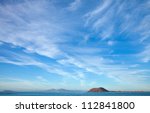Fuerteventura, view towards Isla de Lobos and Lanzarote, natural background of predominantly sky