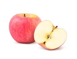 Fuji Apple With Cut In Half Isolated On White Backgrpund With Clipping Path.