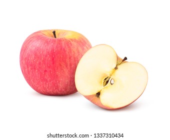 Fuji Apple with cut in half isolated on white backgrpund with clipping path.