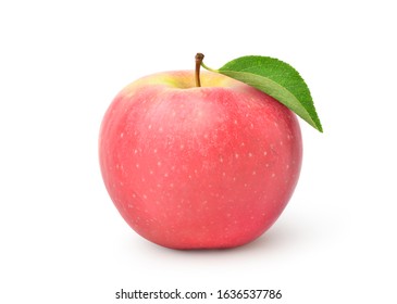 Fuji Apple With Leaf Isolated On White Backgrpund With Clipping Path.