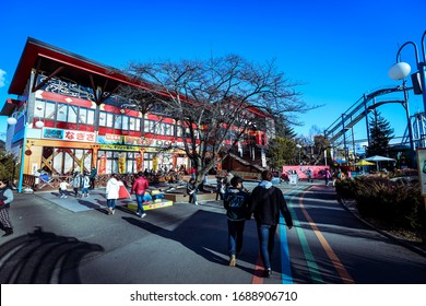 Fuji, Japan - January 08, 2020: People Walking In The Fuji Q Highland Park